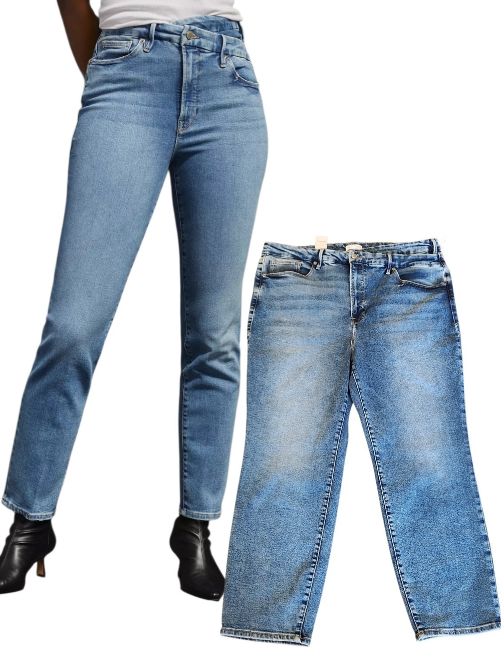 NWT Good American Classic Crossover High Waist Indigo 268 Wash Straight Jeans 22